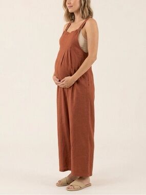 Maacie Chestnut Maternity Linen Blend Overalls